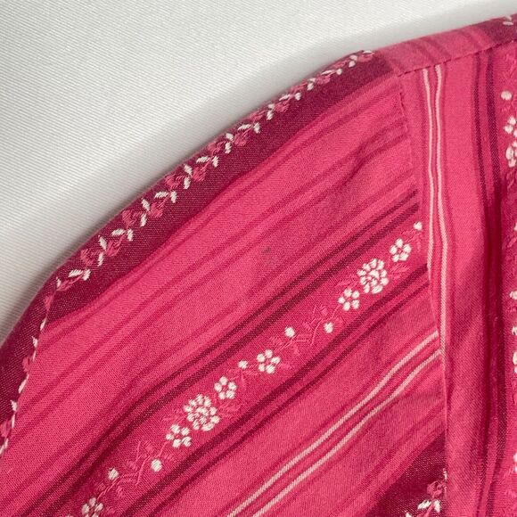 Y2K Boho Western Striped Shirt Small Pink Red Cotton Long Sleeve Retro Top - Picture 4 of 6